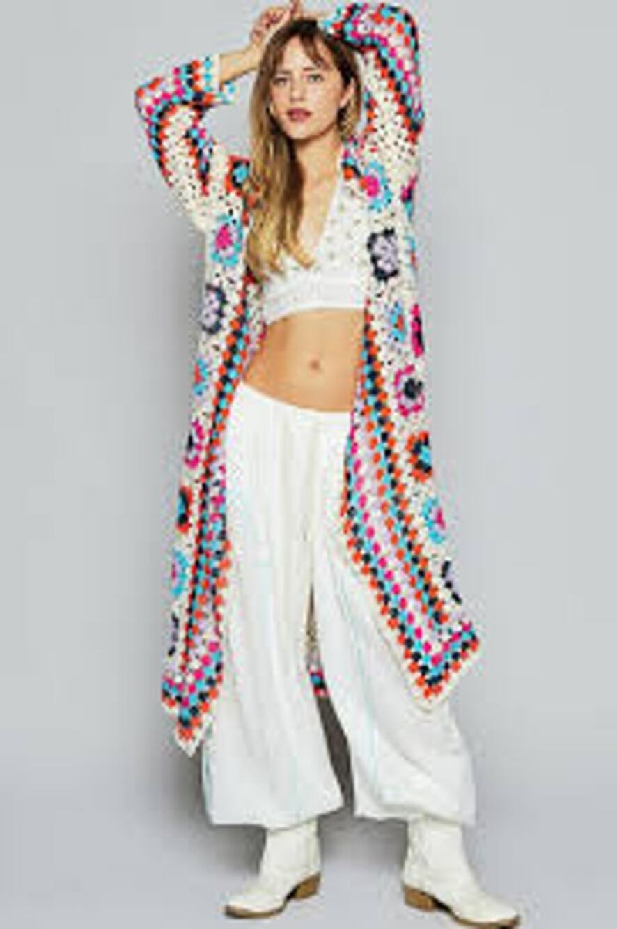 POL Womens long crochet cardigan sweater corlorful New